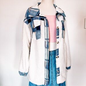 White Fleece & Blue Checkered Shacket